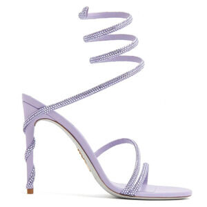 Rene Caovilla Margot Lilac Purple Strass Ankle Wrap Strap Sandal Heel Pump 40